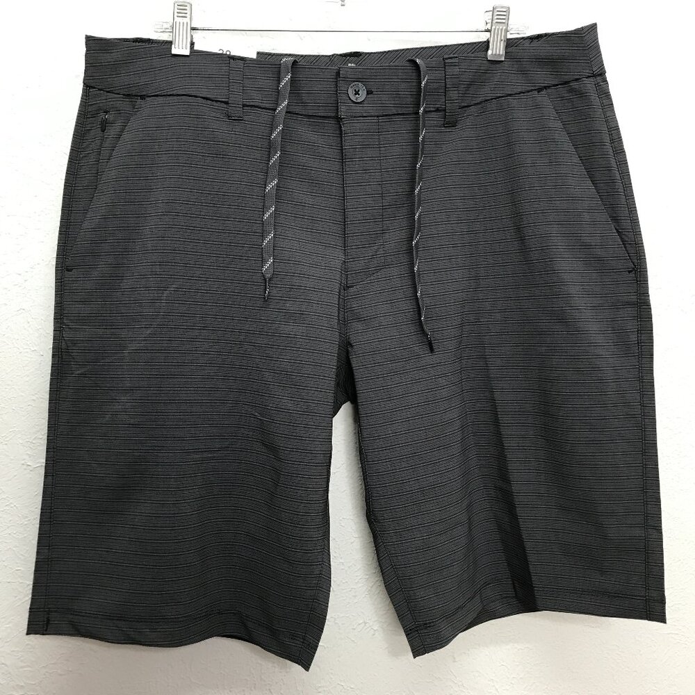 Hang Ten Shorts Mens 38 Charcoal Gray Black Striped Stretch Quick Dry NWT